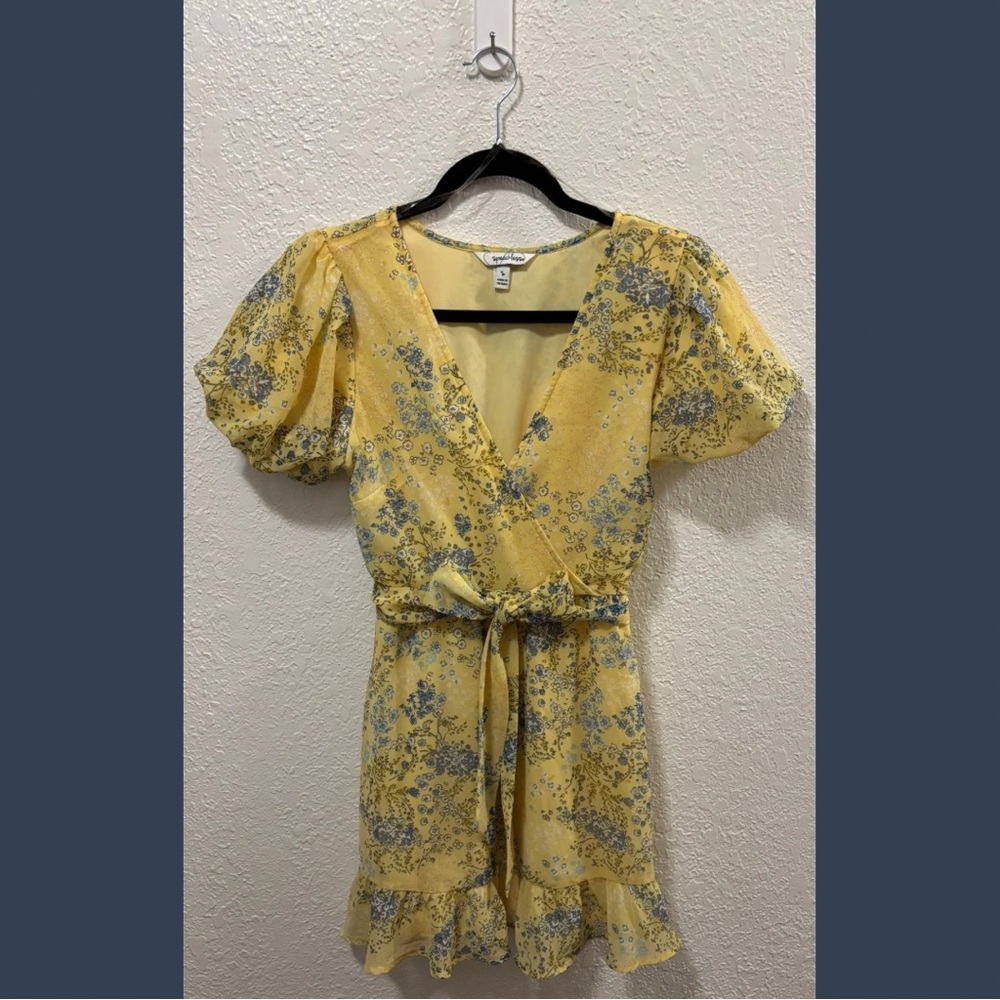 Yellow Floral Wrap Dress